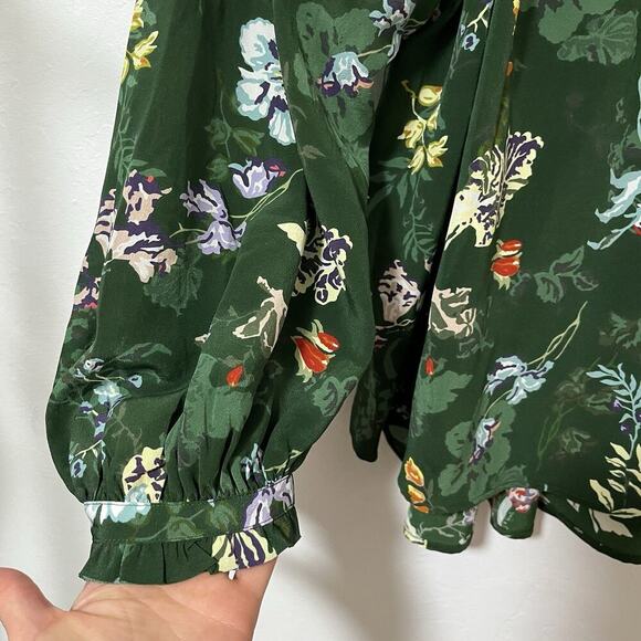 Zadig & Voltaire Theresa Floral Peasant Silk Blouse Size S Green Bloomcore - Picture 4 of 7